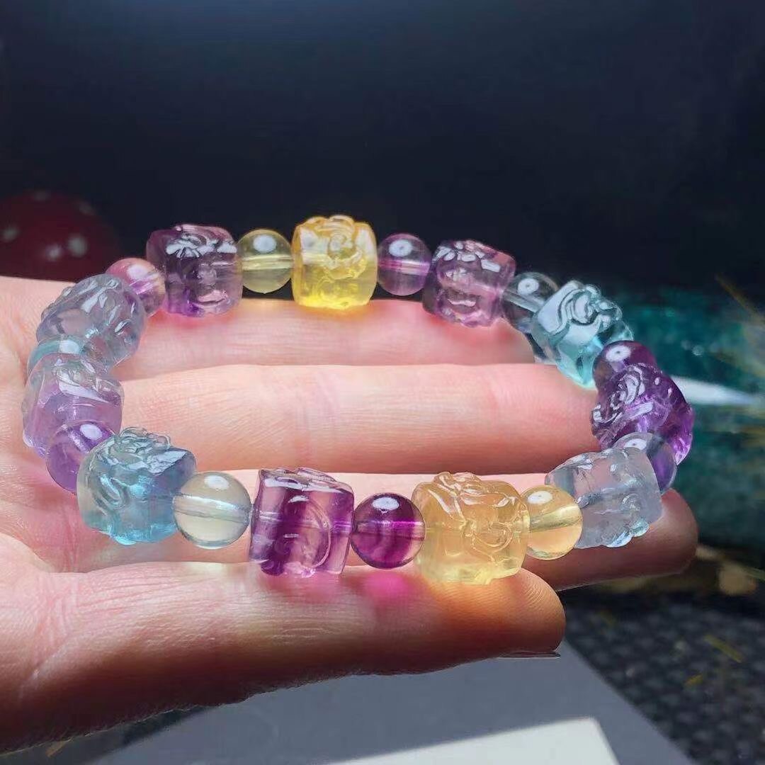 Natural Rainbow Fluorite Bracelet Jewelry For Women Lady Men Beauty Love Gift Energy Crystal Stone Clear Beads Strands AAAAA