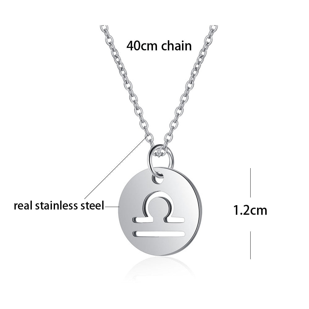 Stainless Steel 12 Constellation Necklace Star Zodiac Sign Pendant Choker Necklace for Men Women Kids Birthday Gifts