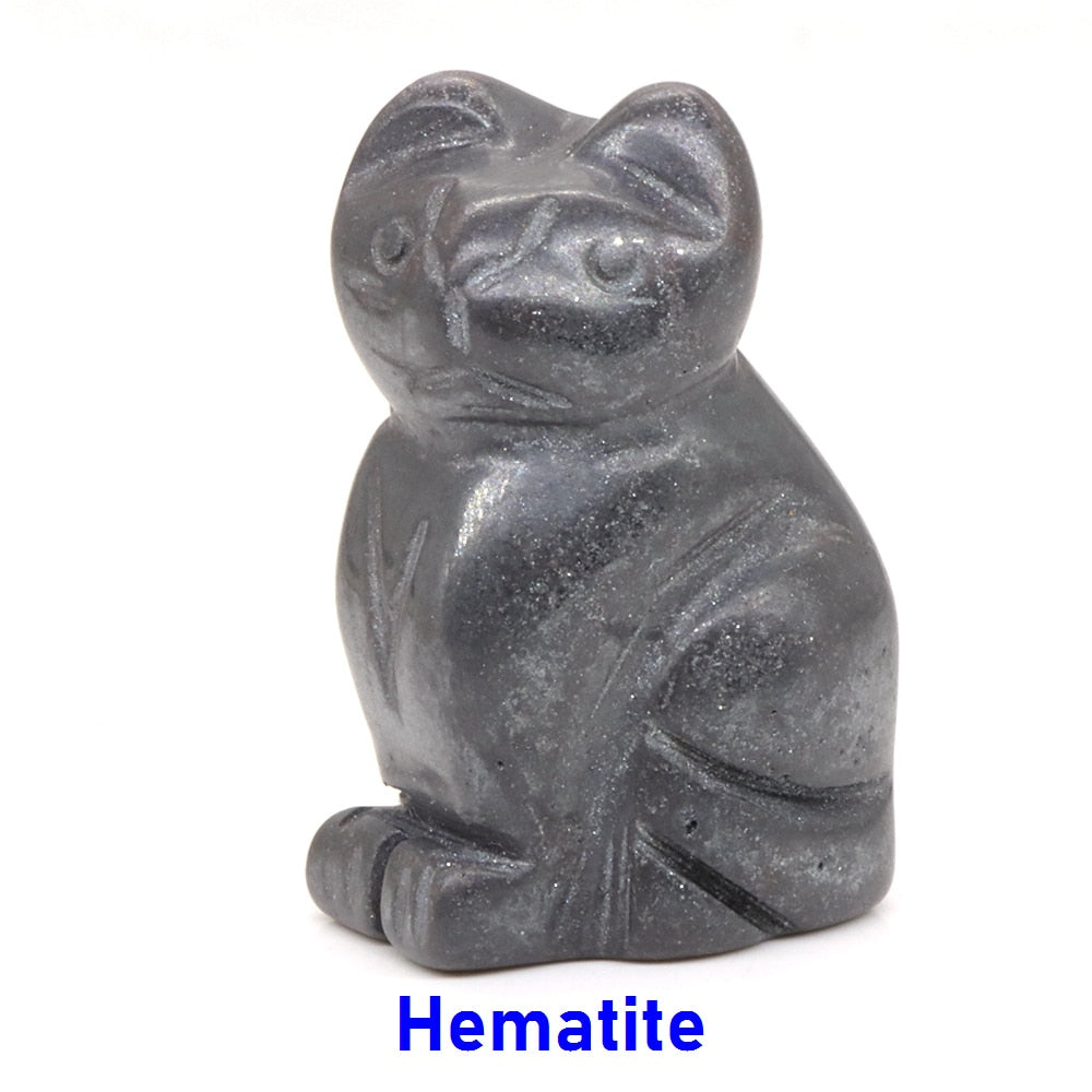 1.5&quot; Cat Statue Natural Gemstone Carving Healing Crystal Animals Figurines Reiki Stones Decoration Wholesale