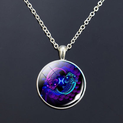 12 Zodiac Signs Glass Dome Constellations Pendant Necklace Fashion Jewelry Women Virgo Cancer Cancer Aries Gemini Birthday Gift