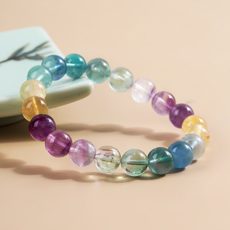 7A Natural Stone Muticolor Rainbow Fluorite Crystal Bead Bracelet Women Reiki Healing Buddha Strand Bangles Jewelry For Female