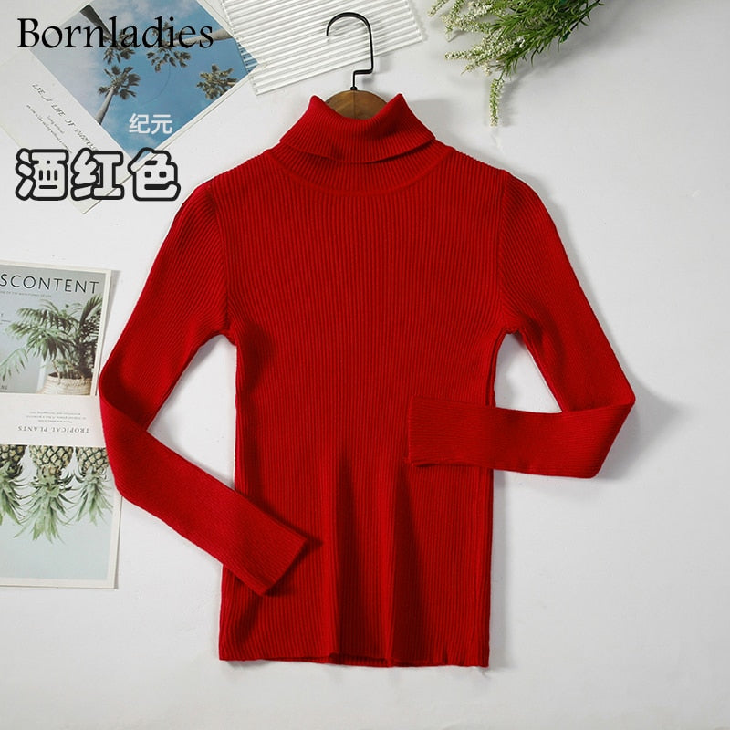 Bornladies 2022 Basic Turtleneck Women Sweaters Autumn Winter Tops Slim Women Pullover Knitted Sweater Jumper Soft Warm Pull