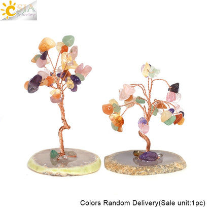 CSJA 7 Chakras Tree of Life Decoration Rose Natural Chip Crystal Handmade Healing Luck Money Trees Feng Shui Home Office G822