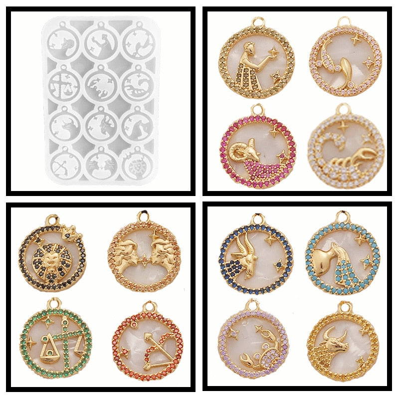 Zodiac Jewelry Pendants Silicone Molds for Handmade UV Epoxy Resin 12 Constellation Necklace Bracelet Keychain Pendant Mold