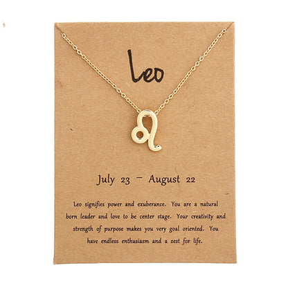 12 Zodiac Sign Necklaces With Cardboard Constellations Pendant Gold Color Chains Choker For Women Birthday Fashion Jewelry