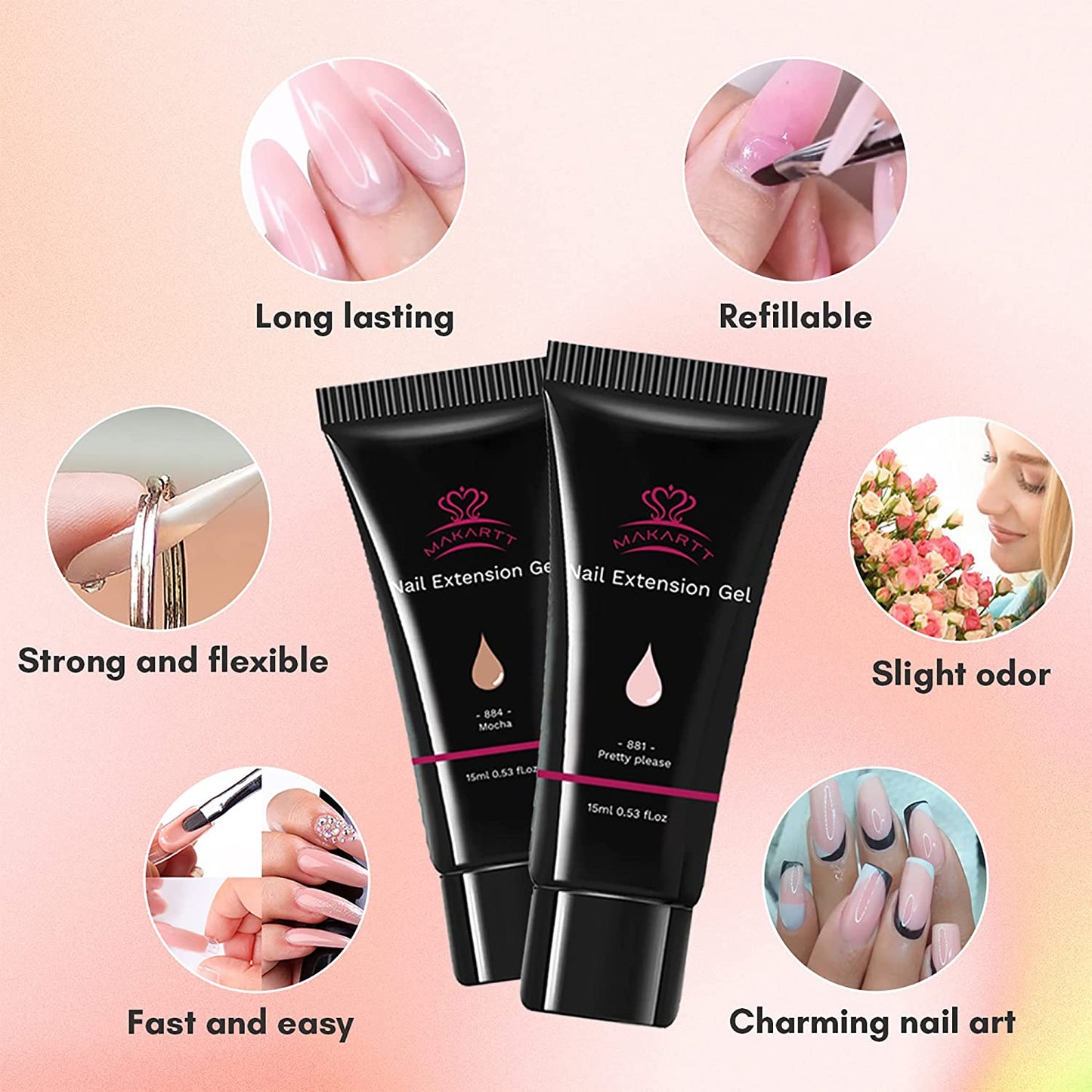 Makartt Poly Nail Extension Gel Kit 15ml Nude Color Starter Gel Nail Thickening Solution Equipment All-in-One Kit