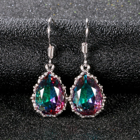 Rainbow Topaz Gemstone  Women&#39;s Drop Earrings Silver Earrings New Design Wedding Jewelry Daily Accessories