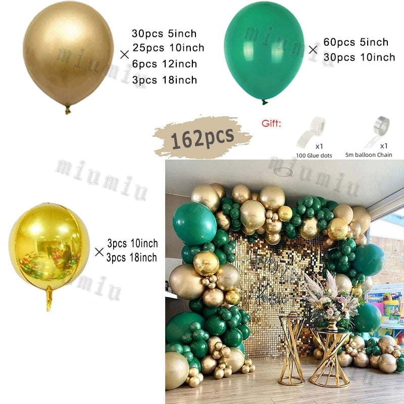Metal Green Gold Balloon Garland Arch Kit Kids Birthday Wedding Party Matte Black White Latex Balloons Baby Shower Decorations