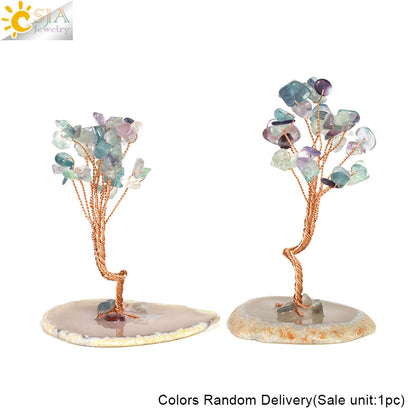 CSJA 7 Chakras Tree of Life Decoration Rose Natural Chip Crystal Handmade Healing Luck Money Trees Feng Shui Home Office G822