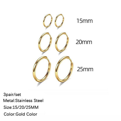 Classic Stainless Steel Ear Buckle for Women Trendy Gold Color Small Large Circle Hoop Earrings Punk Hip Hop Jewelry Accessories