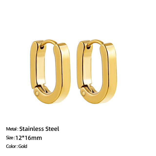 Classic Stainless Steel Ear Buckle for Women Trendy Gold Color Small Large Circle Hoop Earrings Punk Hip Hop Jewelry Accessories