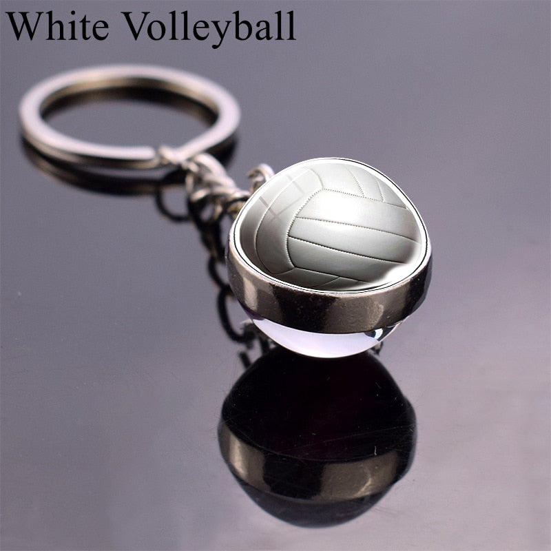 Glass Ball Keychain Tennis Keychain Football Baseball Volleyball Soccer Basketball Key Chains Ball Keyring Fashion Jewelry