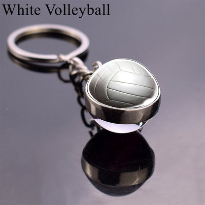 Glass Ball Keychain Tennis Keychain Football Baseball Volleyball Soccer Basketball Key Chains Ball Keyring Fashion Jewelry