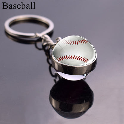 Glass Ball Keychain Tennis Keychain Football Baseball Volleyball Soccer Basketball Key Chains Ball Keyring Fashion Jewelry