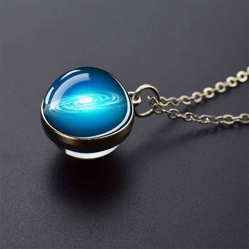 Solar System Planet Necklace Moon Earth Jupiter Neptune Mars Venus Mercury Glass Ball Pendant Necklace Fashion Christmas Gift