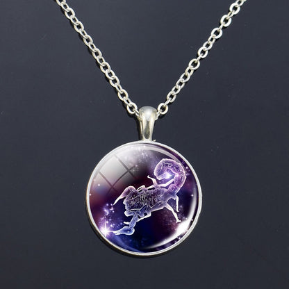 12 Zodiac Signs Glass Dome Constellations Pendant Necklace Fashion Jewelry Women Virgo Cancer Cancer Aries Gemini Birthday Gift