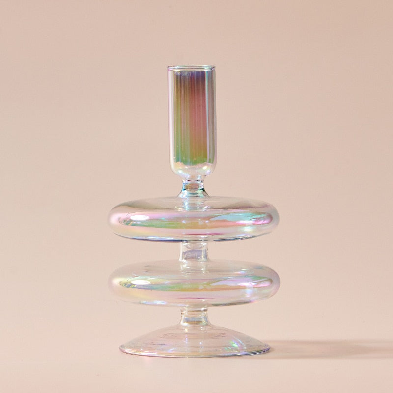 Iridescent Candle Holders Rainbow Nordic Vase Flower Home Decoration Nordic Table Decor Christmas Gift Dining Table Decor Glass