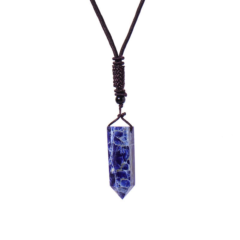 Big Size Natural Crystal Stone Pendant Necklace Hexagonal Point Amulet Pendulum Green Fluorite Citrines Purple Crystal Necklace