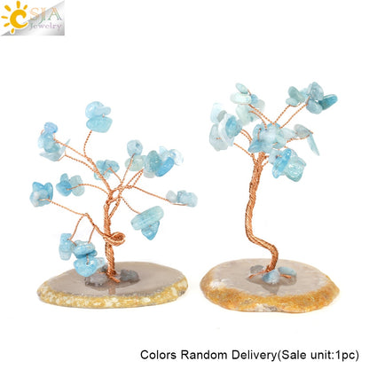 CSJA 7 Chakras Tree of Life Decoration Rose Natural Chip Crystal Handmade Healing Luck Money Trees Feng Shui Home Office G822