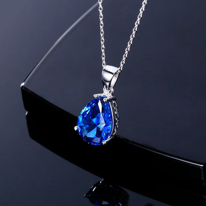 Nasiya Women's Fashion Necklaces Pendants Aquamarine Blue Sapphire Water Drop Gemstone Party Wedding Jewelry Gift