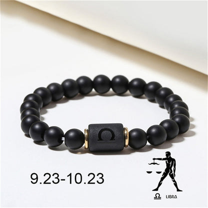 Fashion Zodiac Bracelets For Women Men Matte Black Agate Beads Wristbands Couple Gifts Jewelry Beaded Bracelets