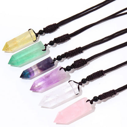 Big Size Natural Crystal Stone Pendant Necklace Hexagonal Point Amulet Pendulum Green Fluorite Citrines Purple Crystal Necklace