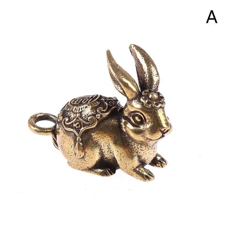 Chinese New Year Solid Copper Zodiac Lucky Rabbit Statue Ornament Key Chain Pendant Figurine Home Office Decorations 2023