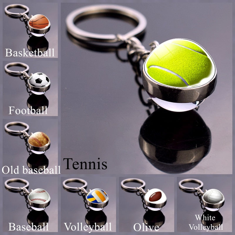 Glass Ball Keychain Tennis Keychain Football Baseball Volleyball Soccer Basketball Key Chains Ball Keyring Fashion Jewelry