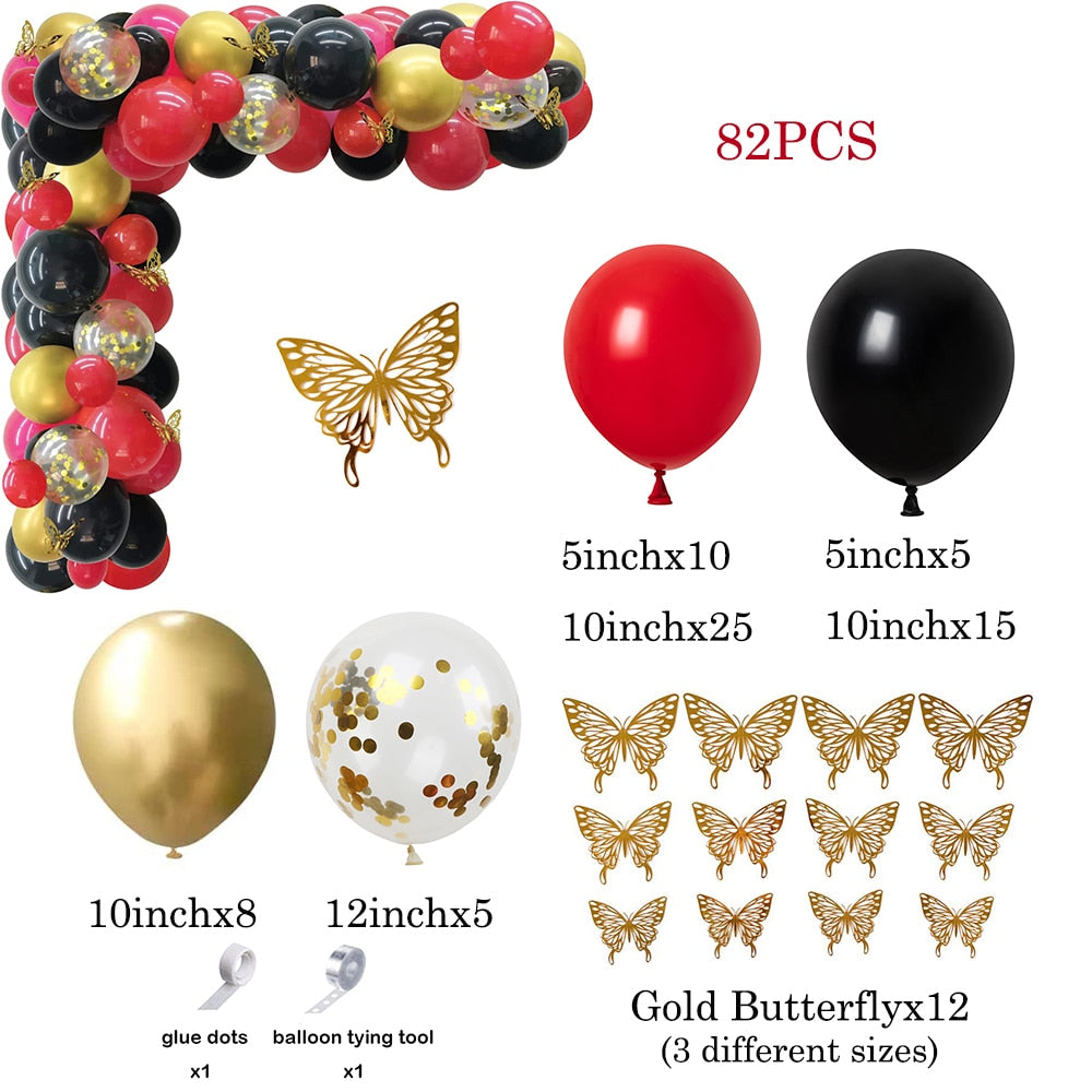 Red Black Balloon Garland Kit Gold Confetti Party Birthday Ballon Arch Casino Theme Wedding Graduation Decorations Helium Globos