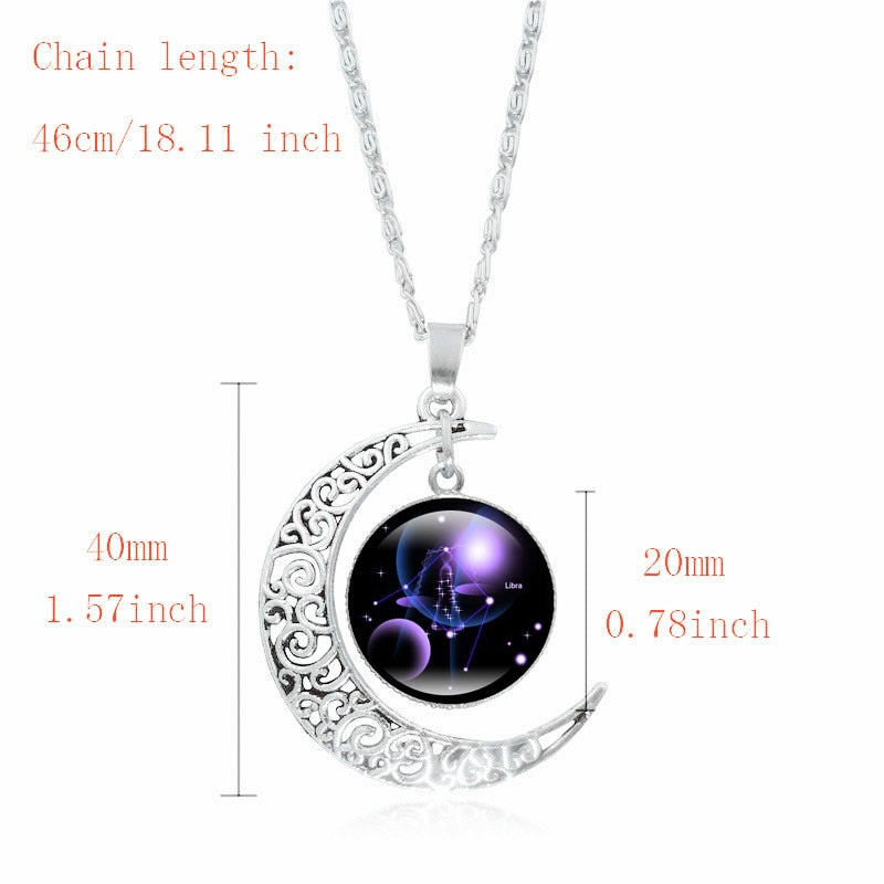 12 Constellation Luminous Necklace Zodiac Signs Jewelry Crescent Moon Pendant Glow In The Dark Necklace Birthday Gifts Women