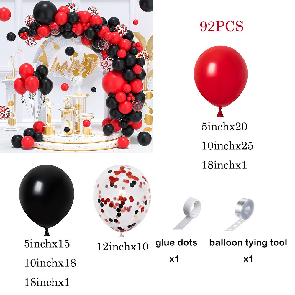 Red Black Balloon Garland Kit Gold Confetti Party Birthday Ballon Arch Casino Theme Wedding Graduation Decorations Helium Globos