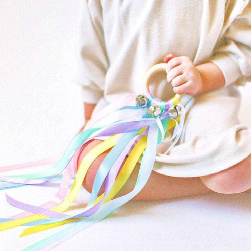 Montessori Style Sensory Toy Child Instruments Bells Baby Ribbon Ring Newborns Upwards Develop Color Recognition Sensory Toy