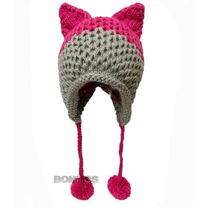 BomHCS Cute Fox Ears Beanie Winter Warm 100% Handmade Knit Hat