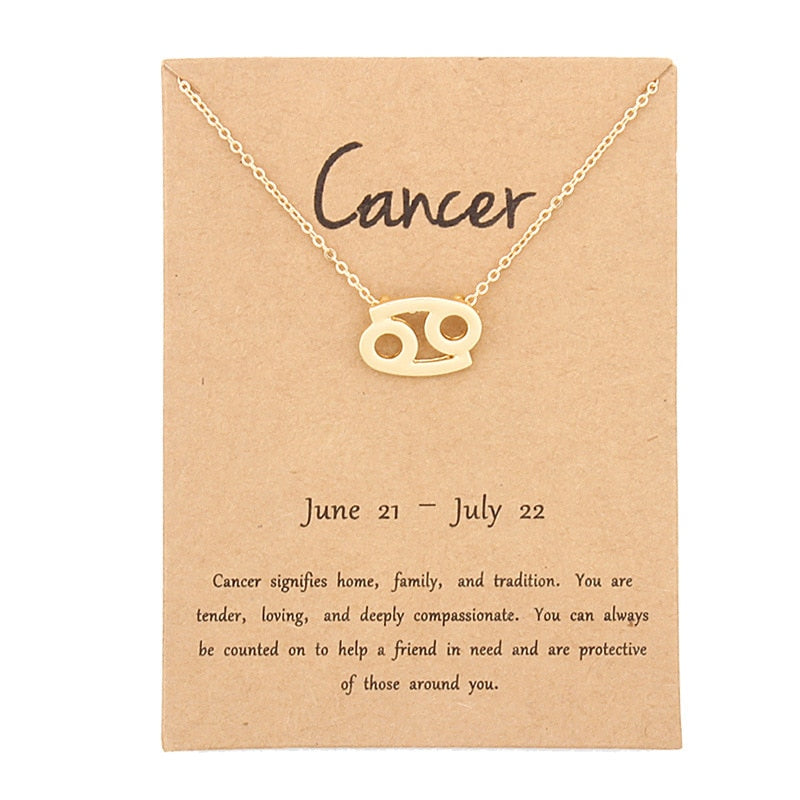 12 Zodiac Sign Necklaces With Cardboard Constellations Pendant Gold Color Chains Choker For Women Birthday Fashion Jewelry