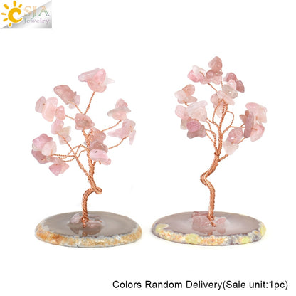 CSJA 7 Chakras Tree of Life Decoration Rose Natural Chip Crystal Handmade Healing Luck Money Trees Feng Shui Home Office G822