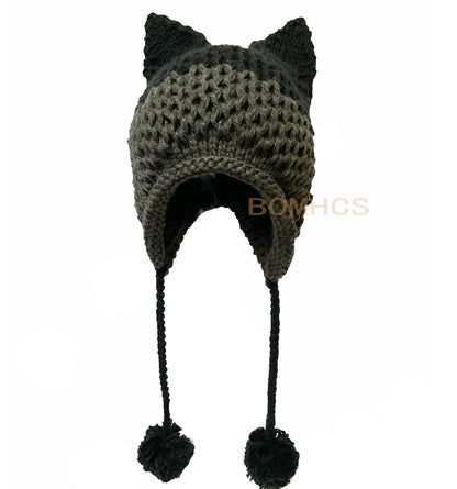 BomHCS Cute Fox Ears Beanie Winter Warm 100% Handmade Knit Hat