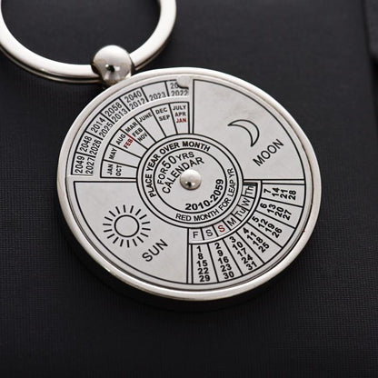 Fashion 50 Years Super Perpetual Calendar Keychain Silver Color Jewelry Astrology Party Key Chains Holder Car Bag Keyring Gifts