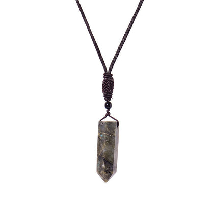 Big Size Natural Crystal Stone Pendant Necklace Hexagonal Point Amulet Pendulum Green Fluorite Citrines Purple Crystal Necklace