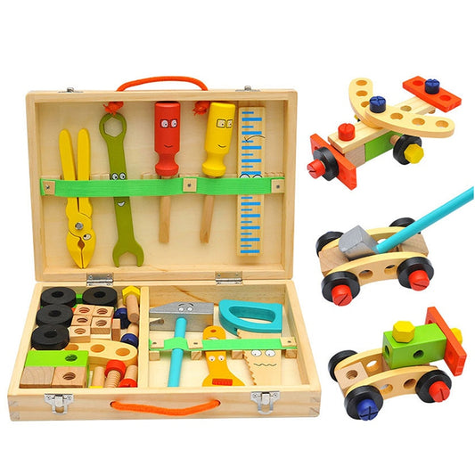 Wooden Toolbox Pretend Play Set Montessori Children Toy For Boys Nut Disassembly Screw Assembly Simulation Repair Carpenter Tool