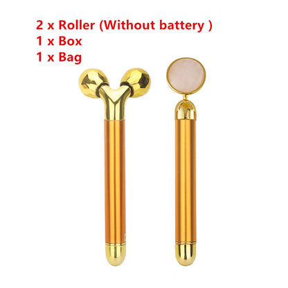 Energy Beauty Bar 24k Golden Vibrating Facial Roller Massager Face Lifting Anti-wrinkle Skin Care Gemstone Roller Ball Set Box