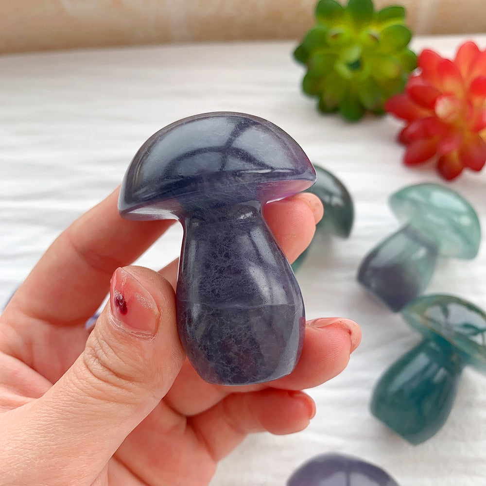 1pc Natural Rainbow Fluorite Mushroom Ornament Purple Fluorite Plant Handicraft Energy Crystal Gift Bedroom Decoration