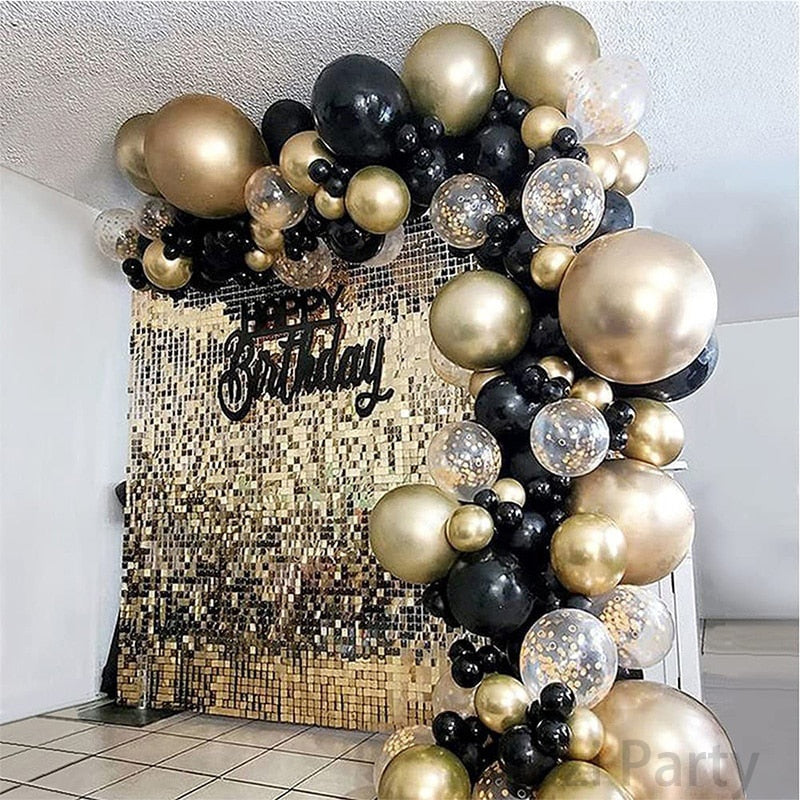 123pcs Black Golden Balloon Garland Kit Gold Confetti Latex Ballon  30th 40th 50th Happy Birthday Baby Shower Party Decoration