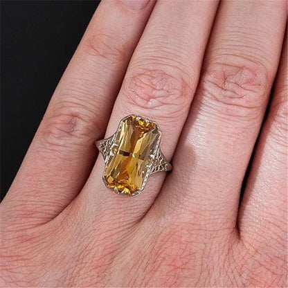 Citrine hollowed-out Carved Silver Rings Exaggerated Silver Hand Jewelry For Women Gemstone  Wedding Party Ring Wholesale