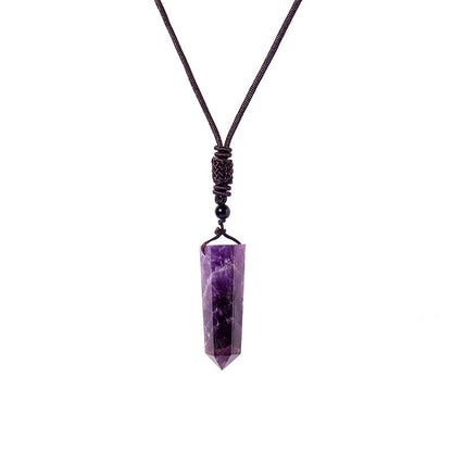 Big Size Natural Crystal Stone Pendant Necklace Hexagonal Point Amulet Pendulum Green Fluorite Citrines Purple Crystal Necklace