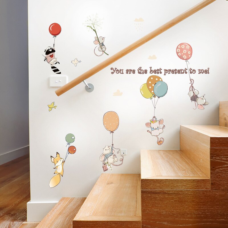 Cartoon Hot Air Balloon Wall Stickers Animals Kids room Baby Nursery Room Decoration Wall Decals Eco-friendly Art Vinyl Murals