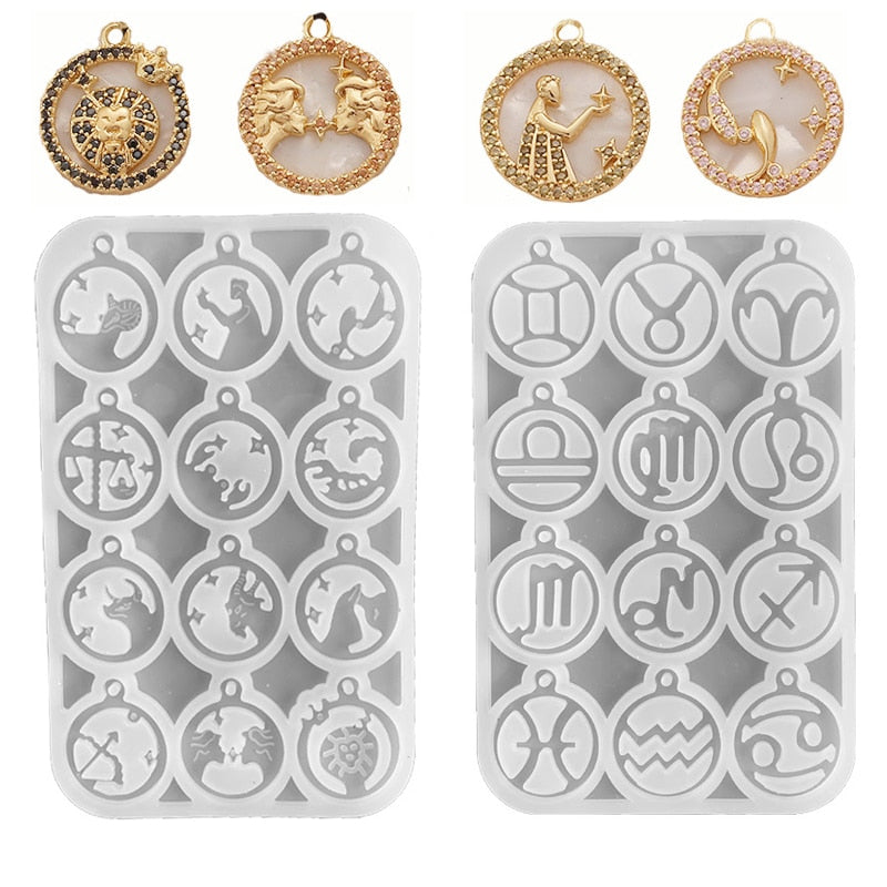 Zodiac Jewelry Pendants Silicone Molds for Handmade UV Epoxy Resin 12 Constellation Necklace Bracelet Keychain Pendant Mold