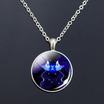 12 Zodiac Signs Glass Dome Constellations Pendant Necklace Fashion Jewelry Women Virgo Cancer Cancer Aries Gemini Birthday Gift