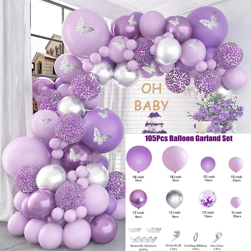 Pink Balloon Garland Arch Kit Butterfly Stickers Hot Pink Gold Latex Balloons for Birthday Wedding Party Baby Shower Decorations