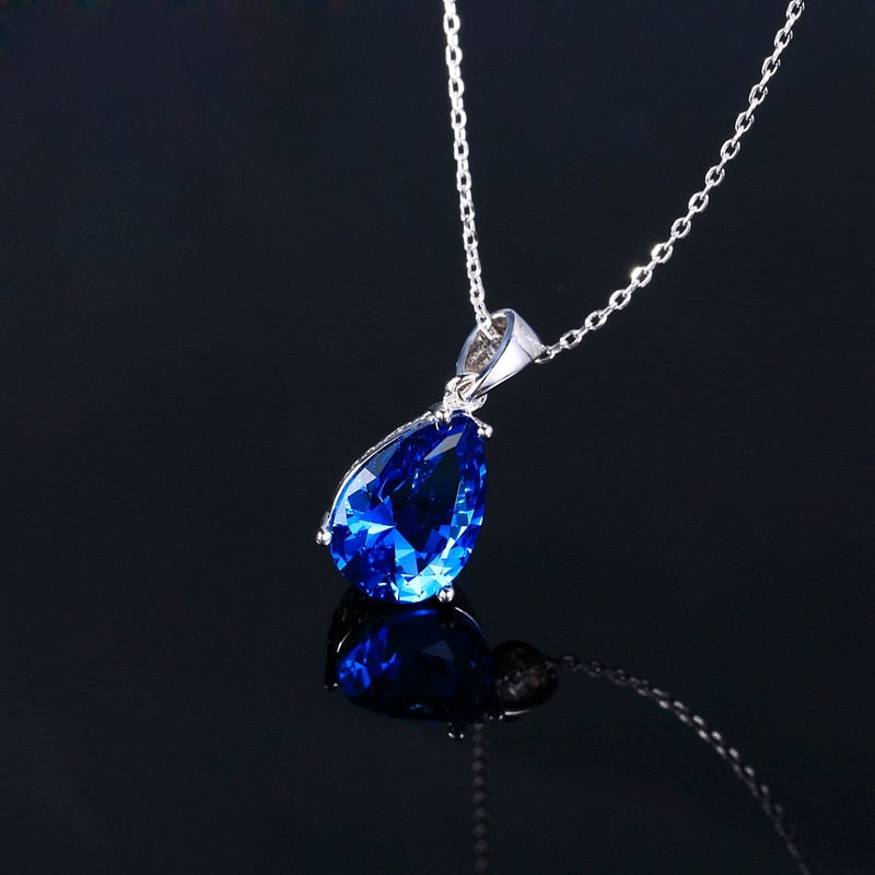 Nasiya Women&#39;s Fashion Necklaces Pendants Aquamarine Blue Sapphire Water Drop Gemstone Party Wedding Jewelry Gift