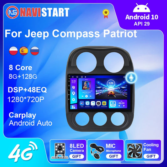 NAVISTART Car Radio For Jeep Compass Patriot 2010-2016 Autoradio Stereo 2 Din Player GPS Navigation Carplay DSP OBD No CD Player